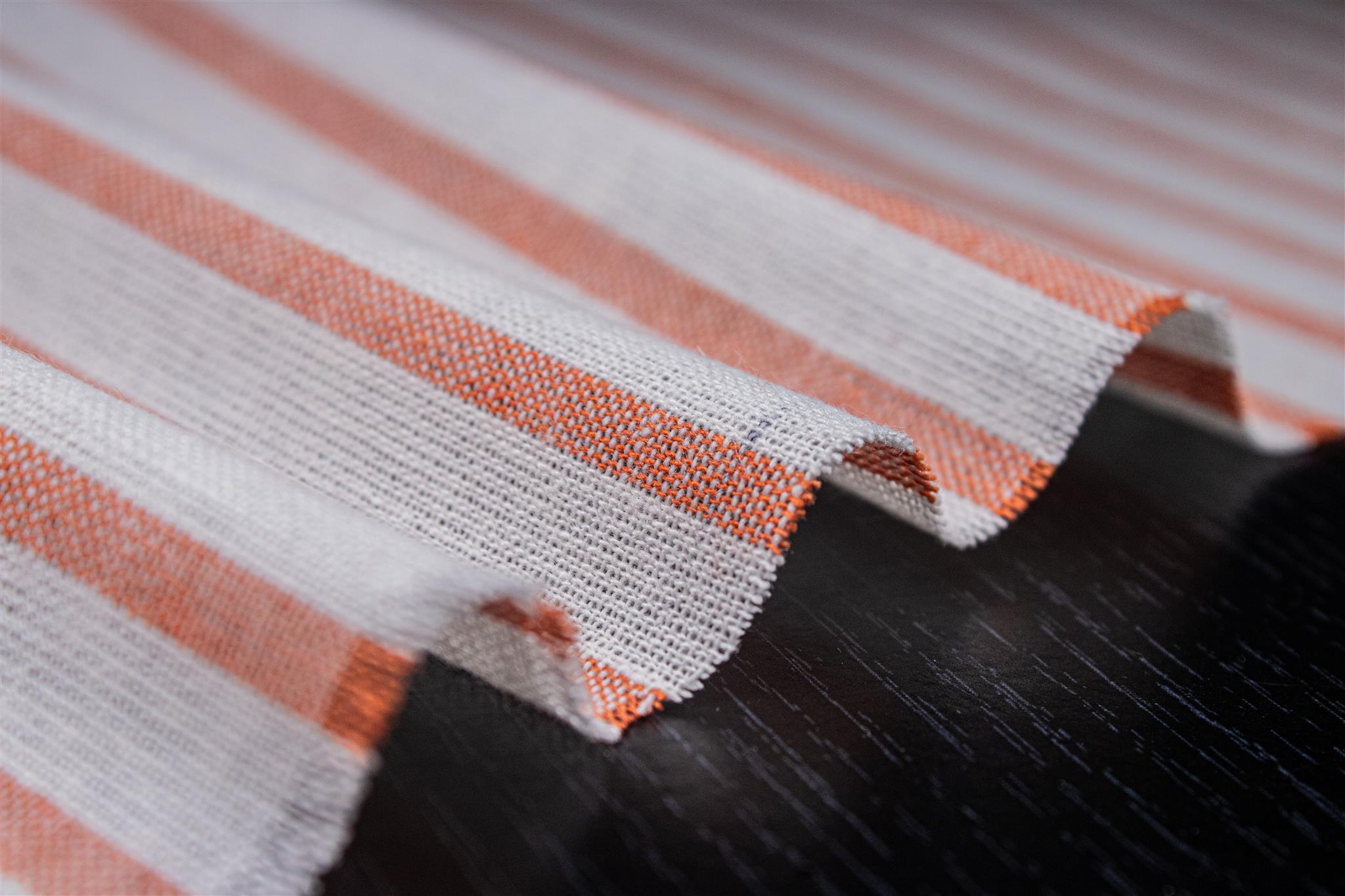 White & Orange Cotton Recycled Oxford Stripe