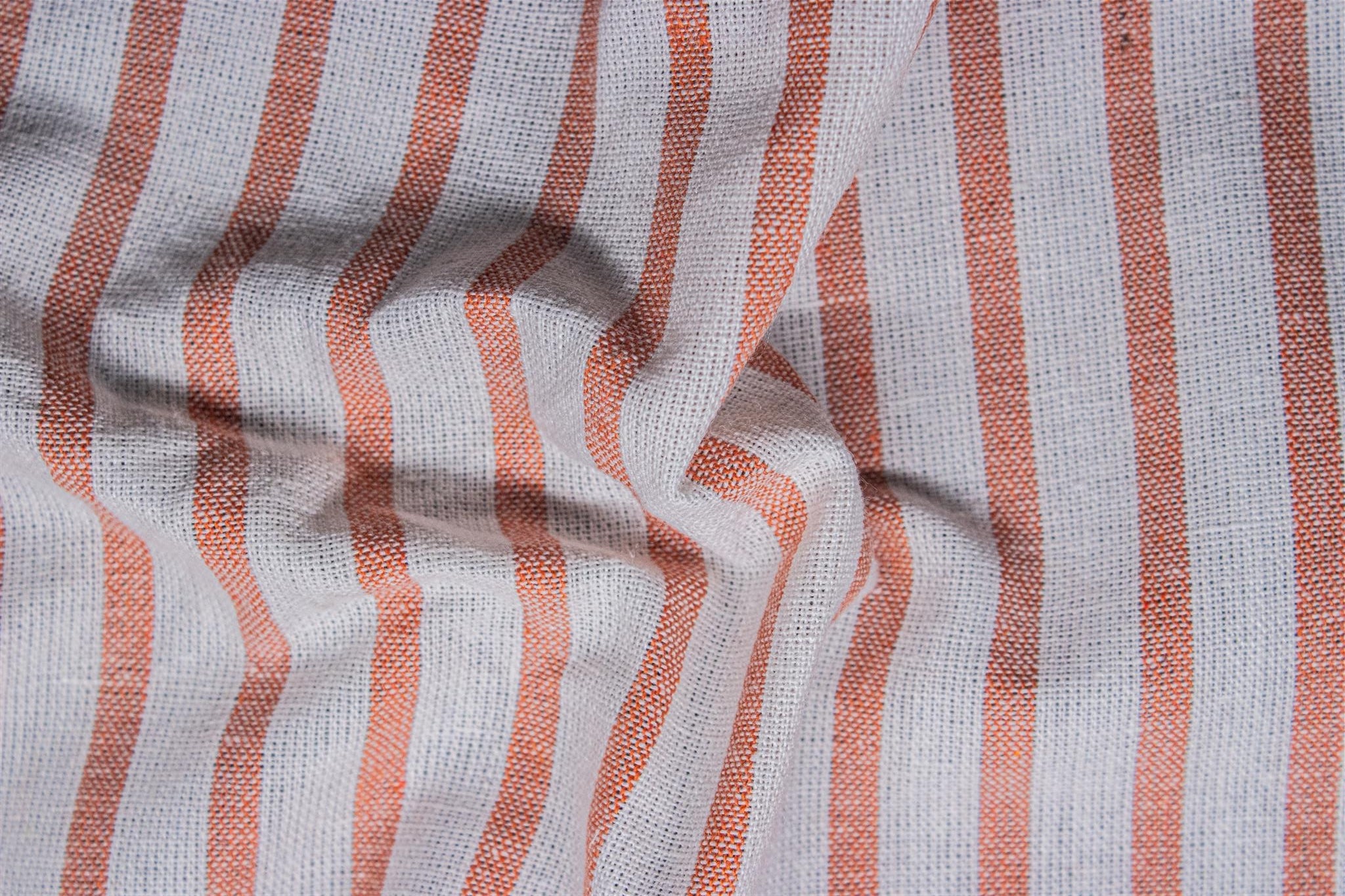 White & Orange Cotton Recycled Oxford Stripe