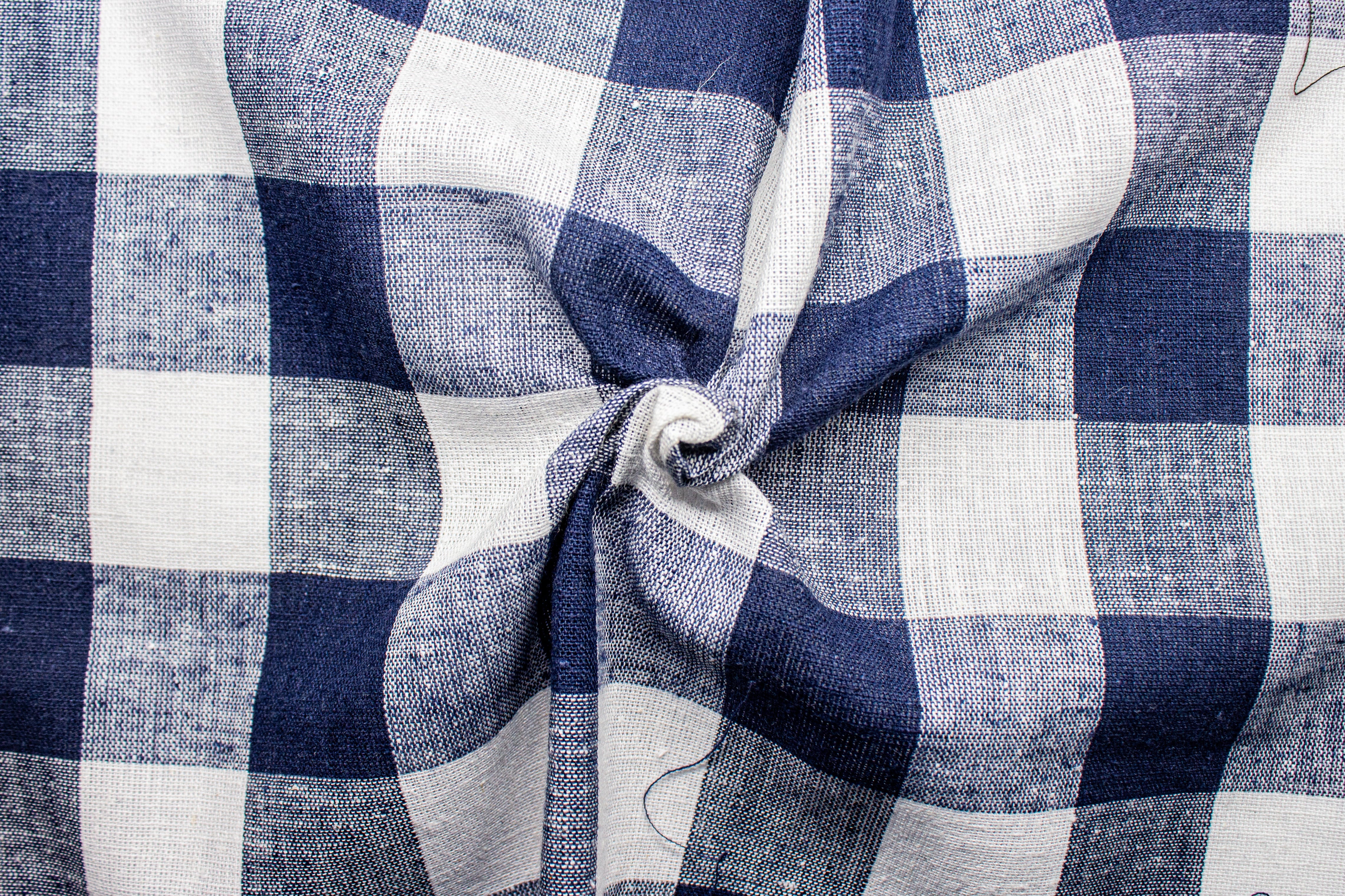 Navy/White Tom Tom Check Cotton Linen Fabric