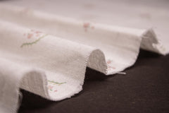White Cotton Double Cloth Pink Floral Muslin Print