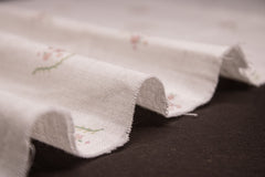 White Cotton Pink Floral Muslin Print Double Cloth Fabric