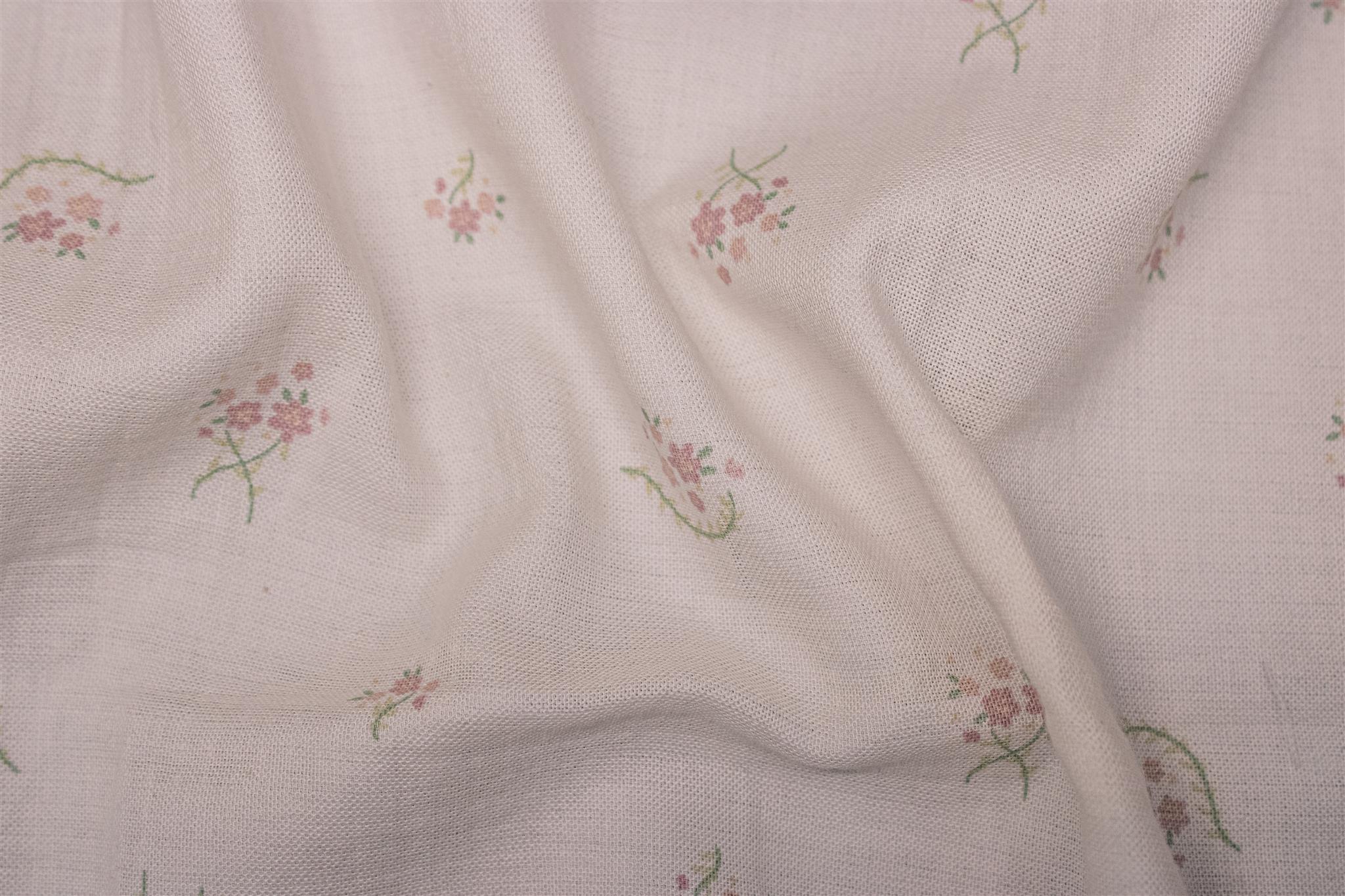 White Cotton Double Cloth Pink Floral Muslin Print
