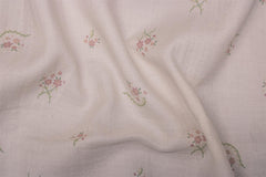 White Cotton Double Cloth Pink Floral Muslin Print
