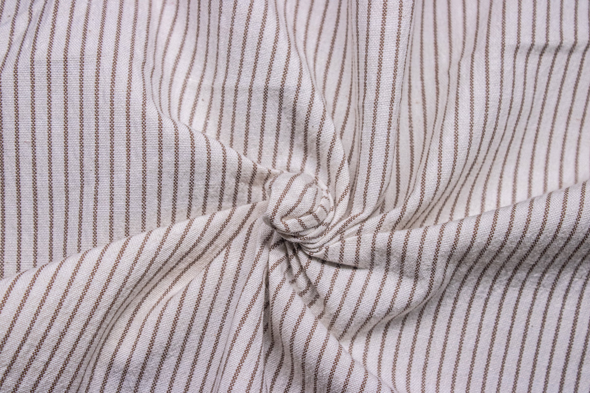 Beige & Brown Stripe Seersucker Cotton Lycra Fabric