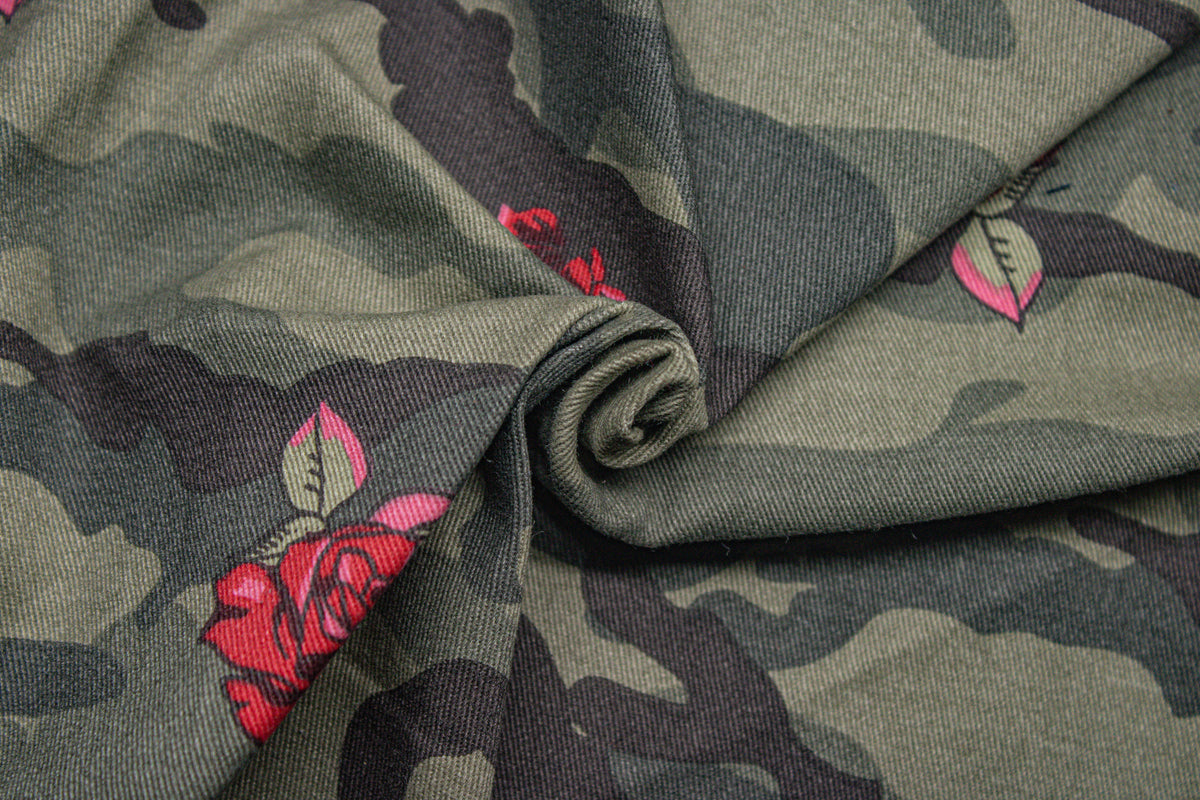 Camouflage Floral Print Cotton Lycra Fabric