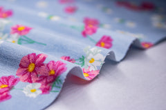 Blue Floral Print Cotton Lycra Fabric