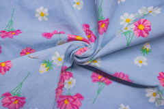 Blue Floral Print Cotton Lycra Fabric