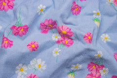 Blue Floral Print Cotton Lycra Fabric