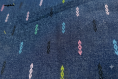Indigo Cotton Denim Geometrical Print Fabric