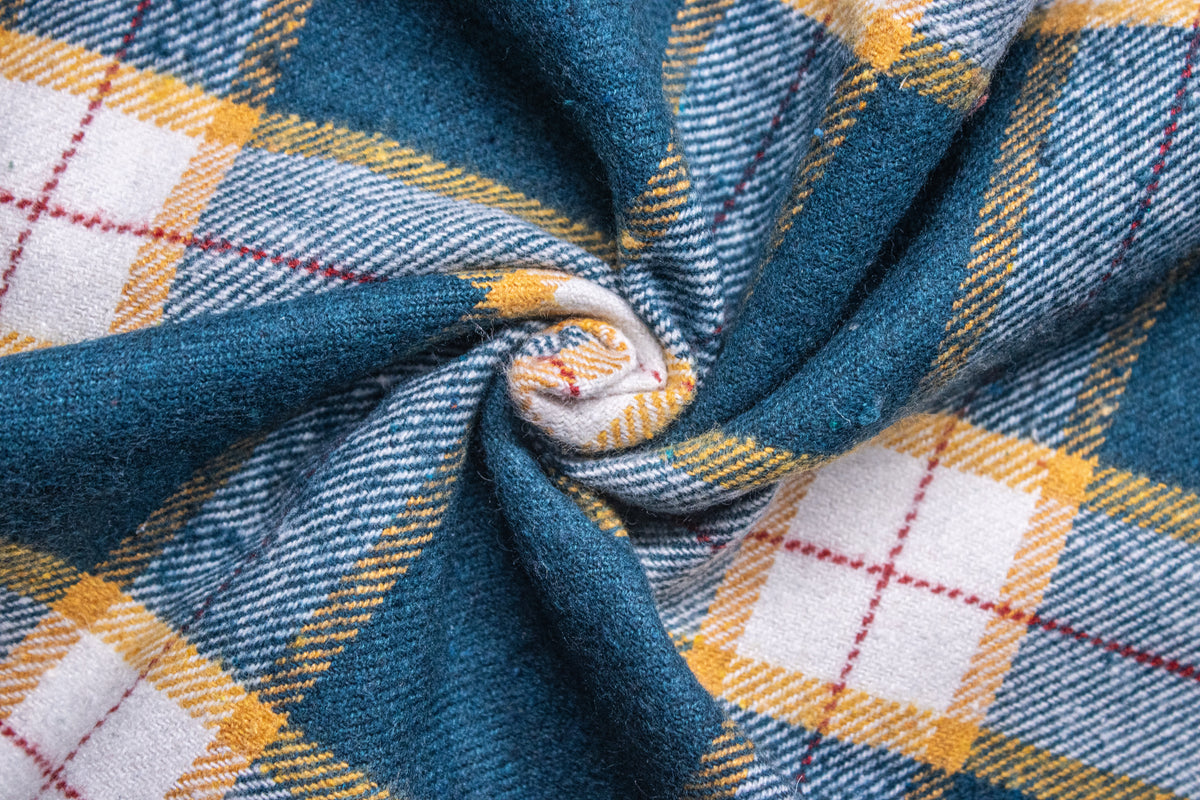 Recycled Green Heavy Twill Check Cotton Fabric
