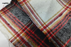Red & White Recycled Heavy Twill Tartan Check Cotton Fabric