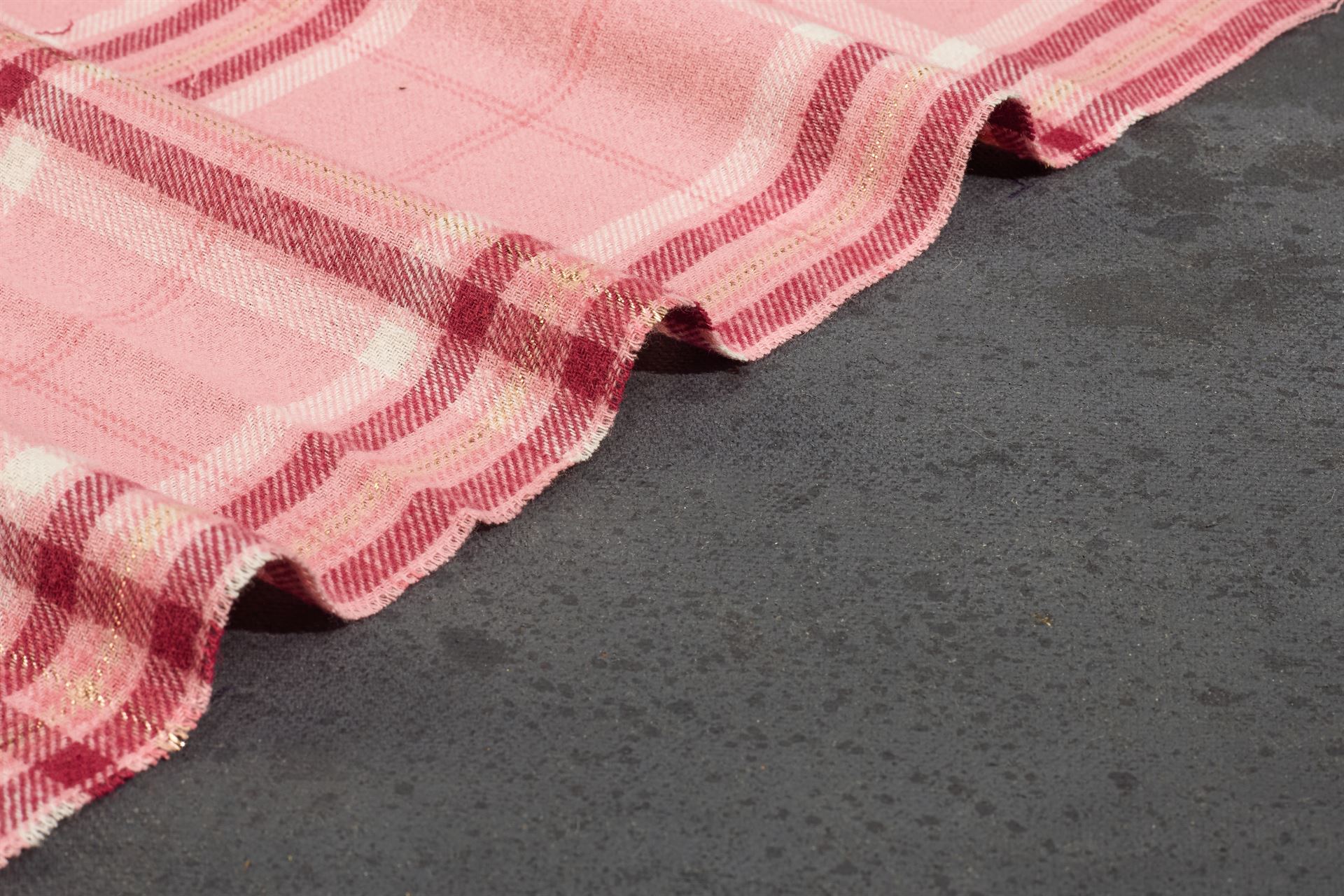 Peach Pink Cotton Viscose Twill Lurex Check