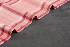 Peach Pink Viscose Twill Lurex Check Cotton Fabric