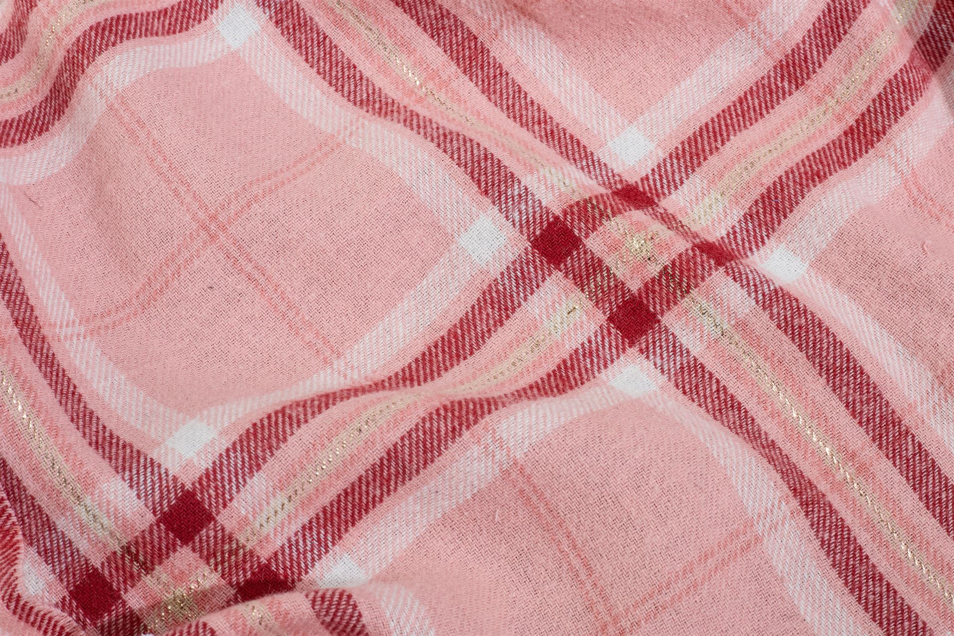 Peach Pink Cotton Viscose Twill Lurex Check