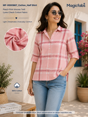 Peach Pink Viscose Twill Lurex Check Cotton Fabric