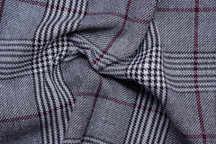 Black with Maroon Highlight (Recycled) Tartan Check Recycled Yarn Fabric