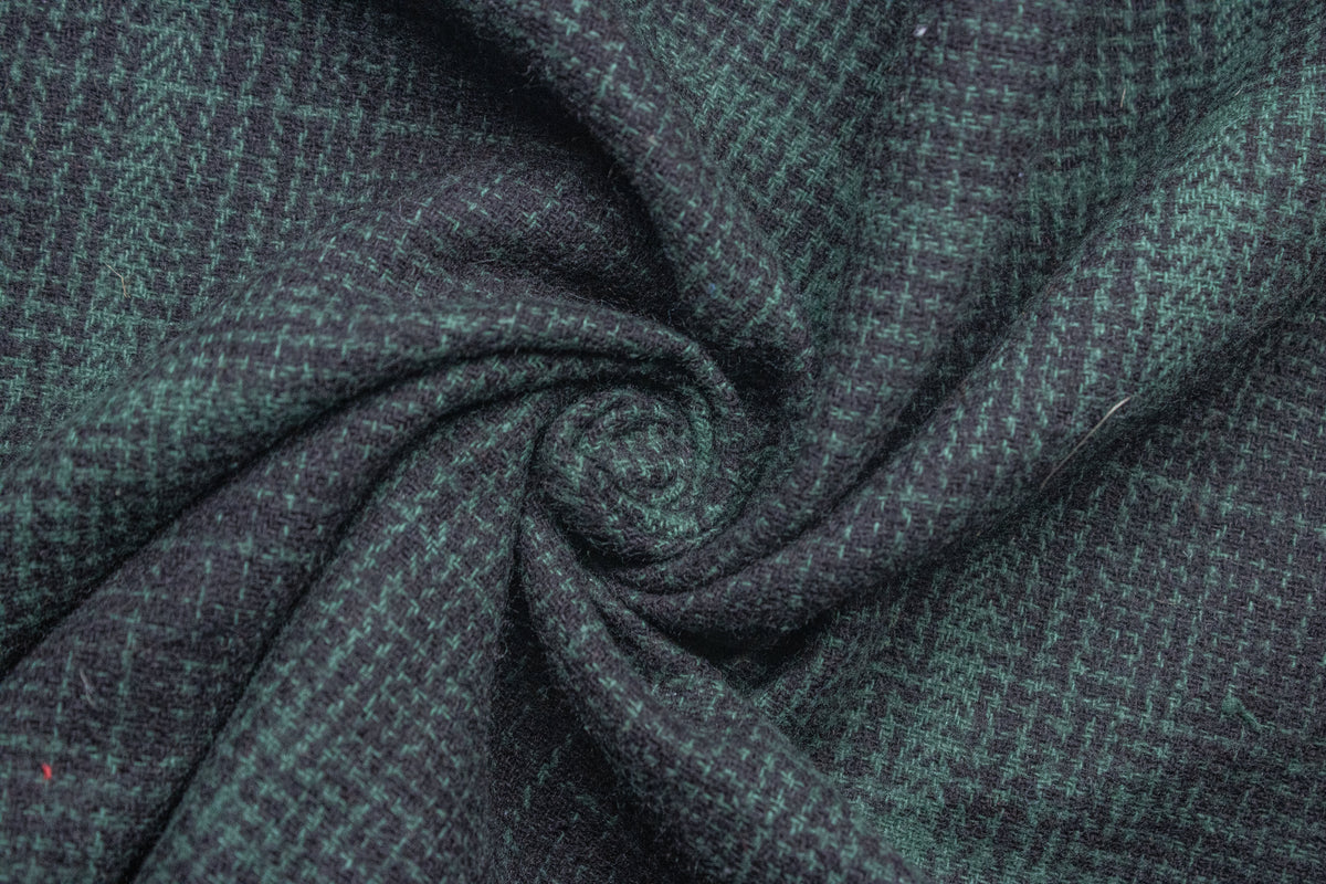 Recycled Bottle Green Heavy Twill Check Cotton Fabric