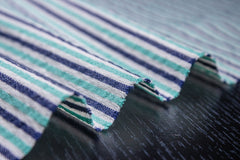 Green & Navy Stripe Seersucker Cotton Fabric