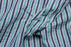 Green & Navy Stripe Seersucker Cotton Fabric