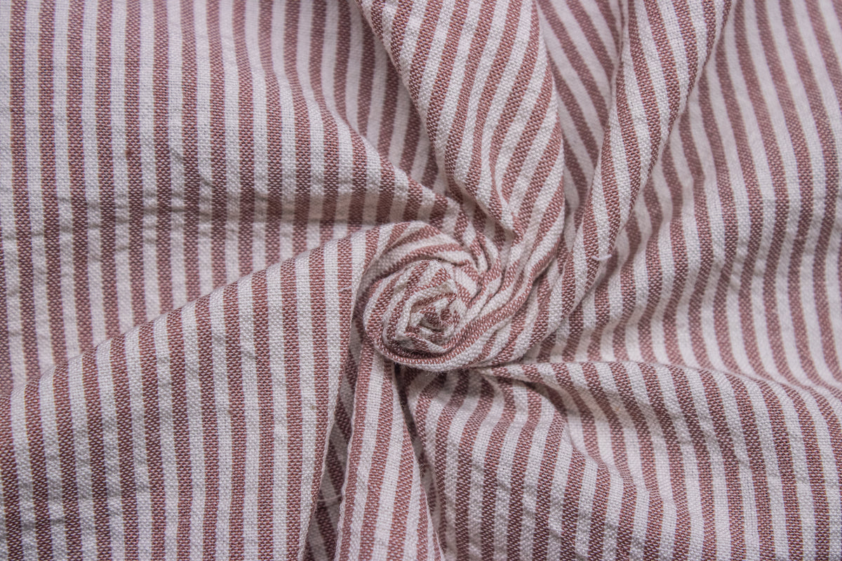 Brown Seersucker Pin Stripe Cotton Fabric