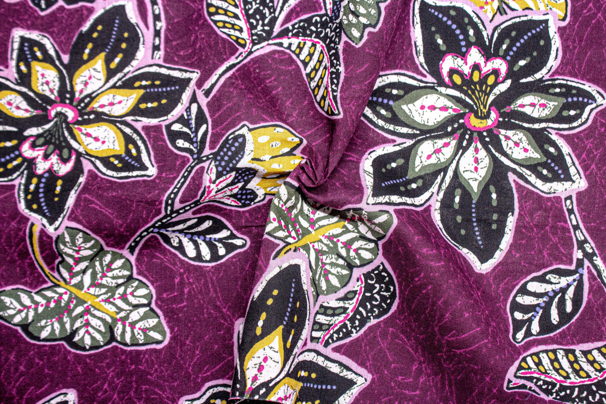 Magenta Cambric Floral Print Cotton Fabric