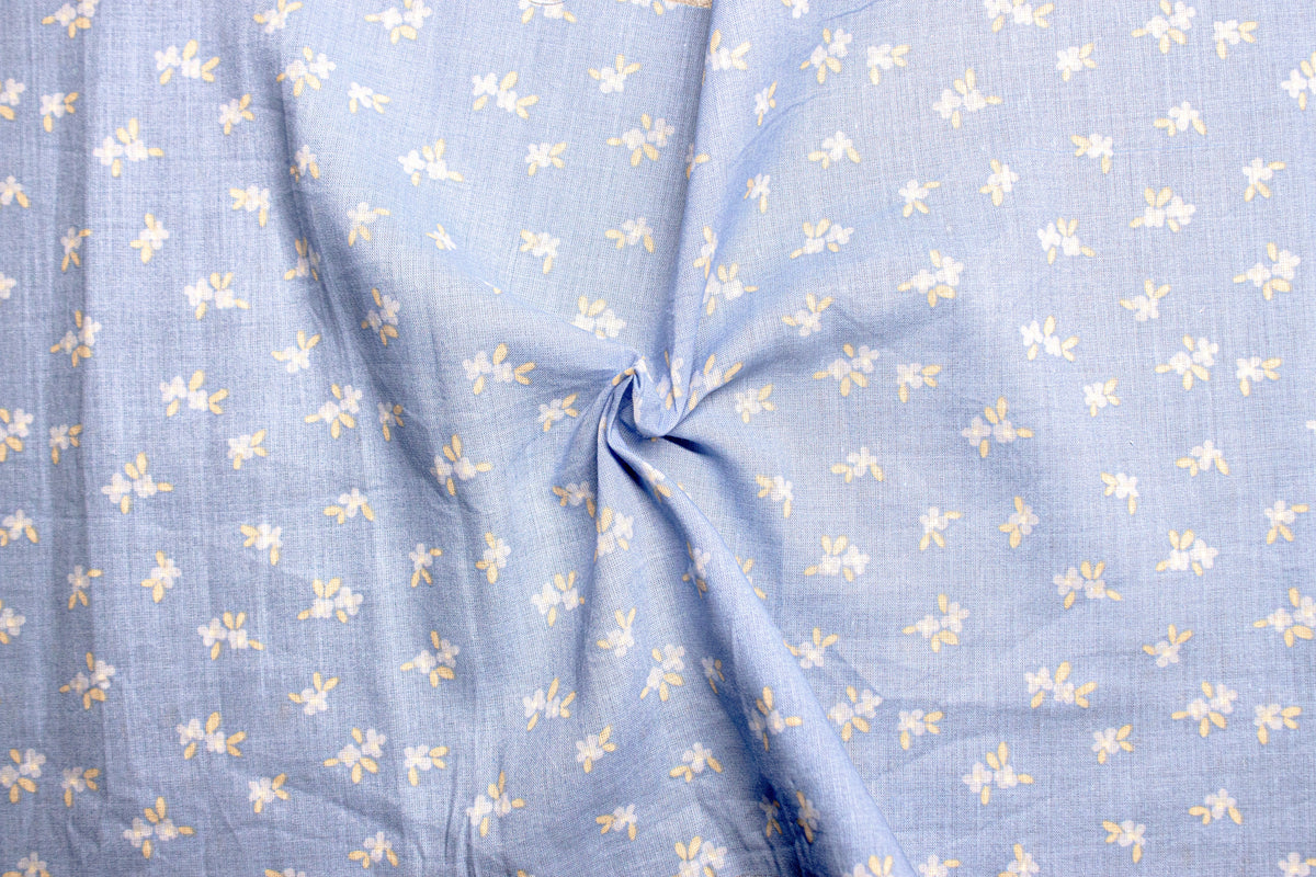 Blue Small Floral Cambric Print Cotton Fabric