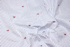 Blue White Stripe Geometrical Poplin Print Fabric