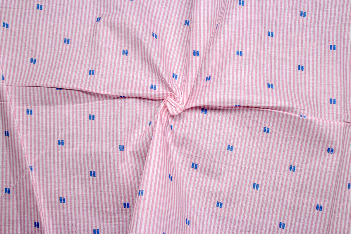 Pink & White Geometric Poplin Print Stripe Cotton Fabric