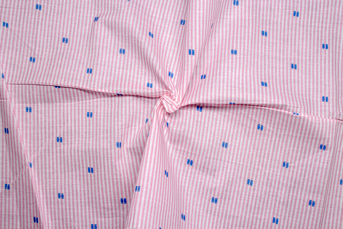 Pink & White Geometric Poplin Print Stripe Cotton Fabric