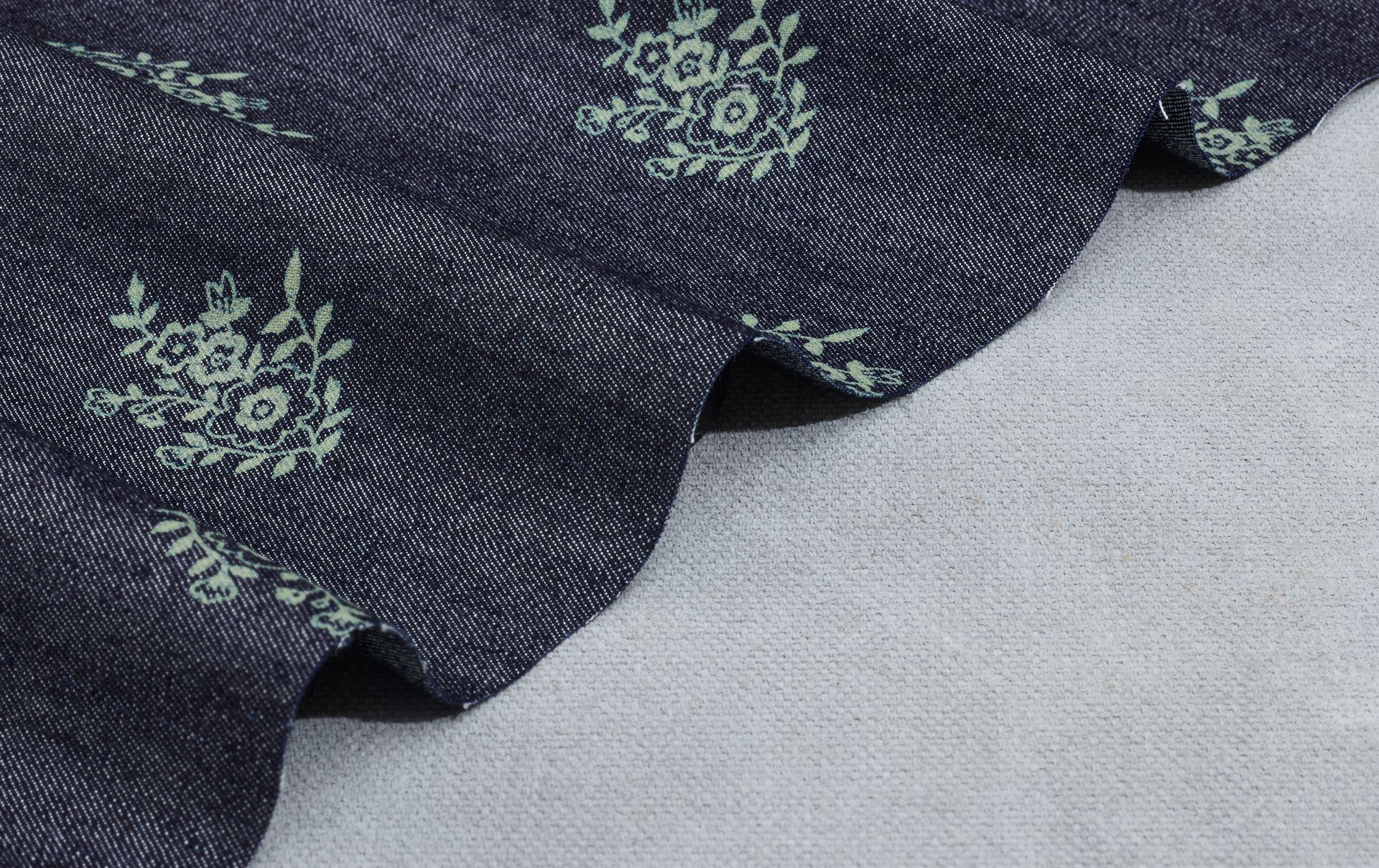 Indigo Cotton Silky Denim Floral Print