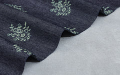 Indigo Silky Denim Floral Print Cotton Fabric