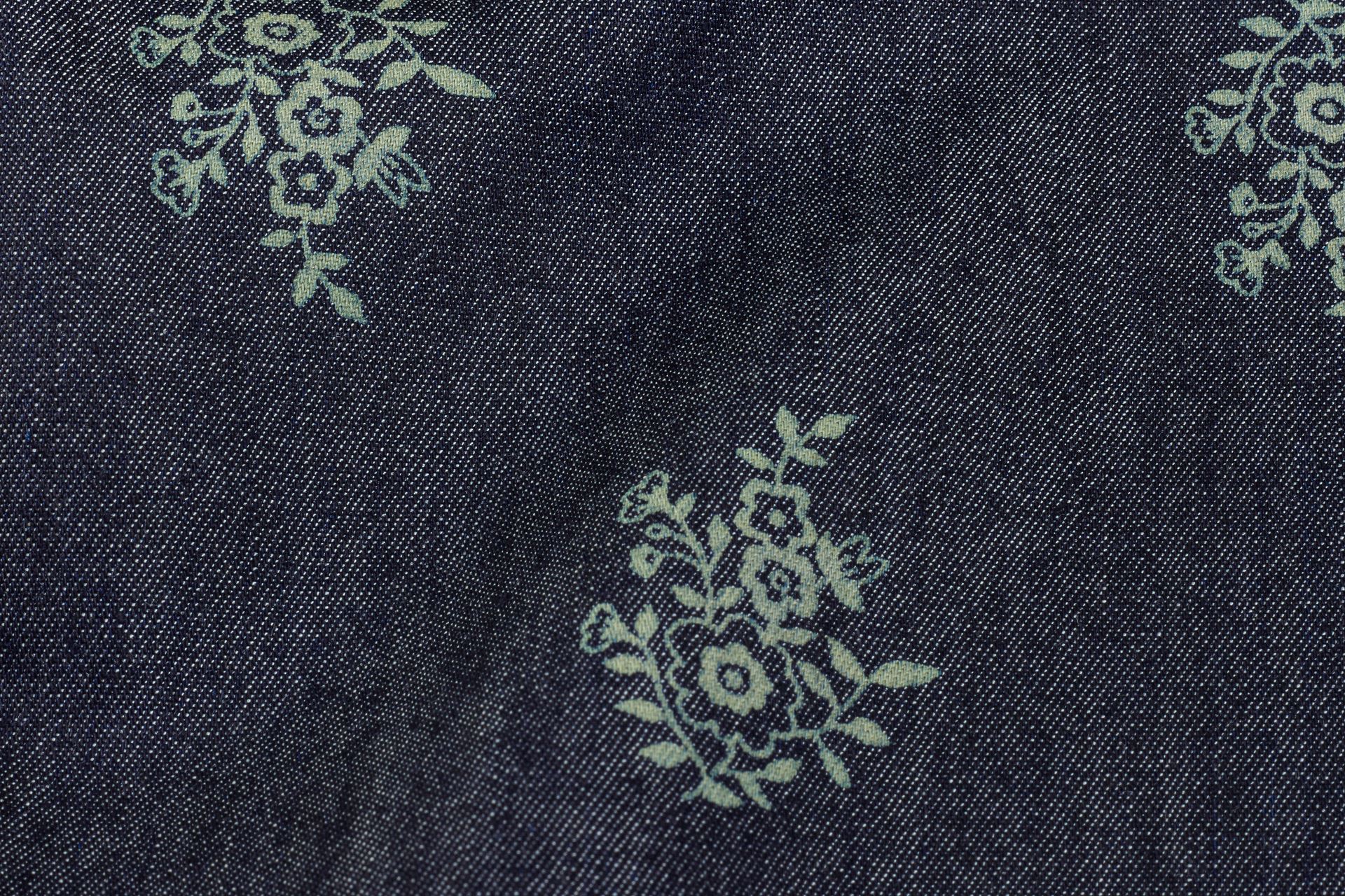 Indigo Cotton Silky Denim Floral Print