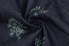 Indigo Silky Denim Floral Print Cotton Fabric