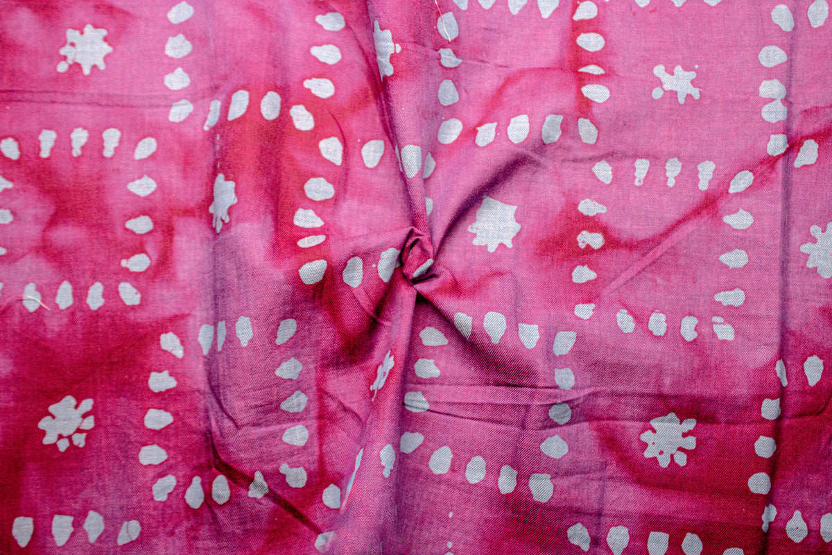 Rani Pink Voile Batik on Check Paisley Print Cotton Fabric