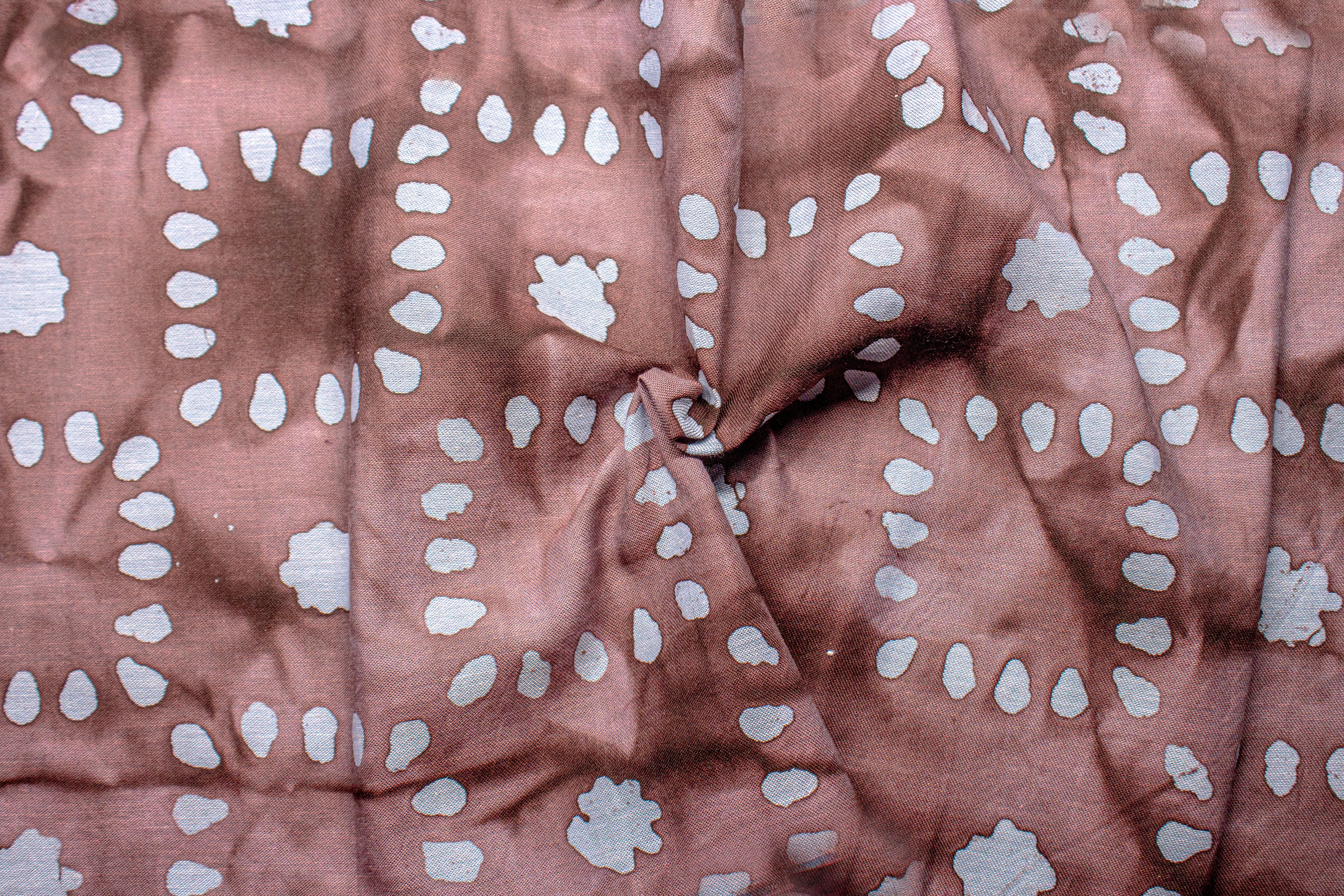 Brown Voile on Stripe Batik Floral Print Cotton Fabric
