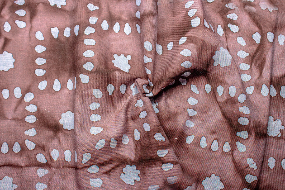 Brown Voile on Stripe Batik Floral Print Cotton Fabric