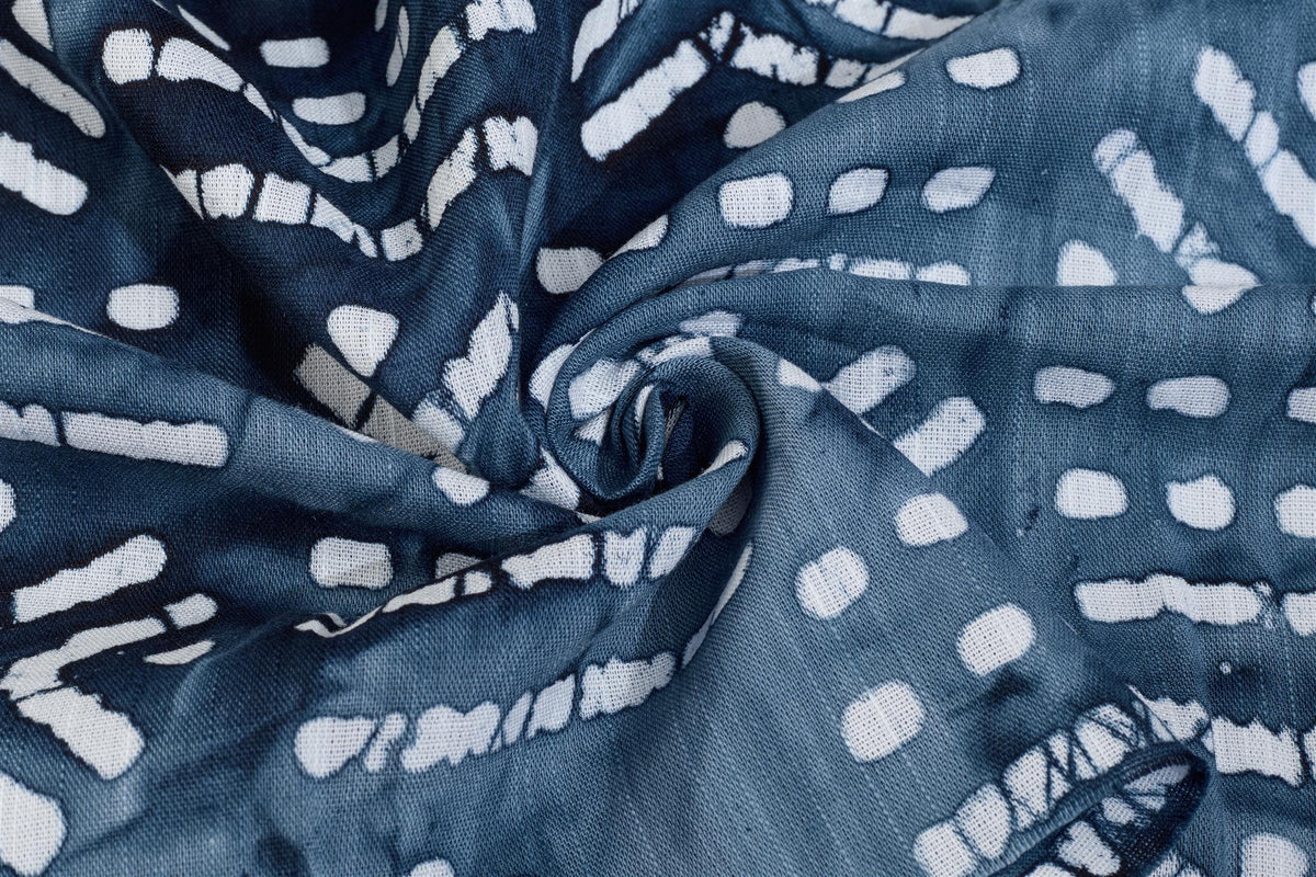 Indigo Blue Cotton Viscose Bathik Aztec Print