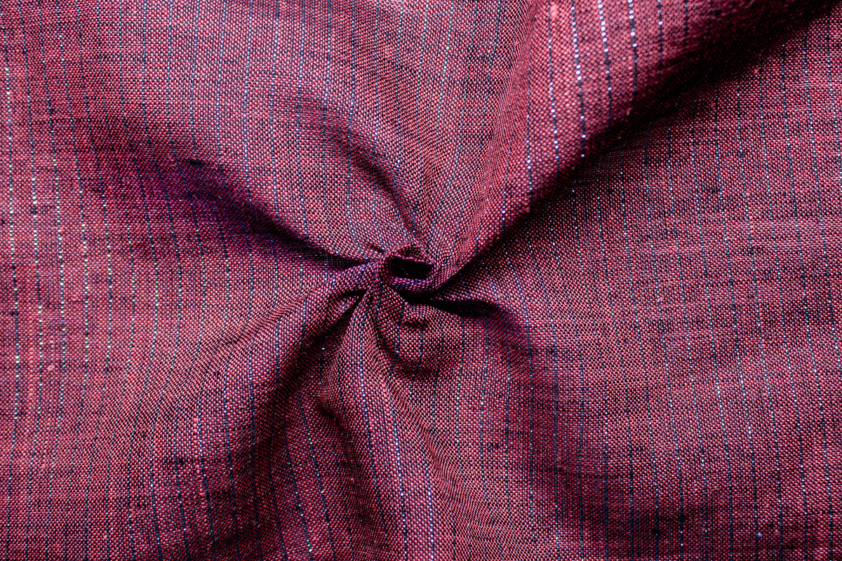 Maroon Lurex Stripe Remi Linen Fabric