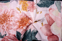 Peach Pink Floral Voile Print Cotton Mul Fabric