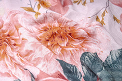 Peach Pink Floral Voile Print Cotton Mul Fabric
