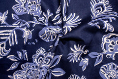 Navy Floral Print Cotton Cambric Fabric