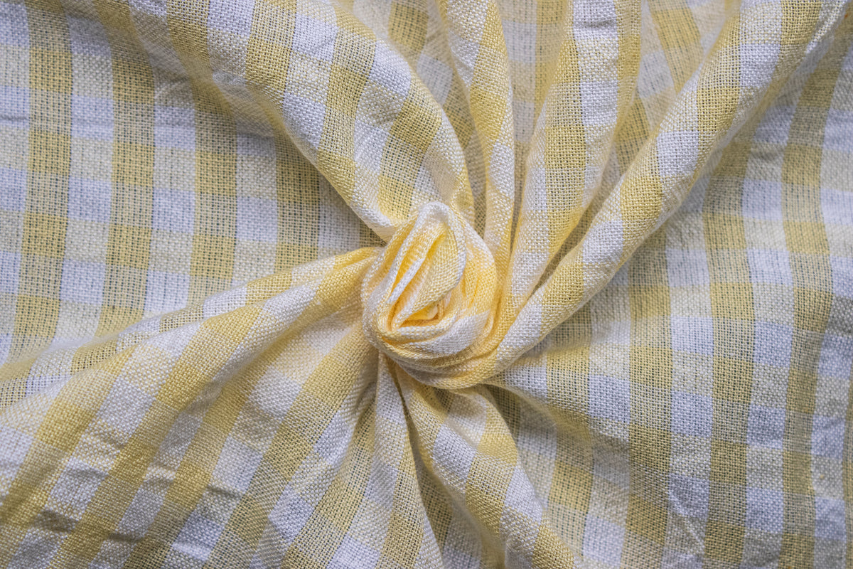 Yellow Seersucker Gingham Check Cotton Fabric