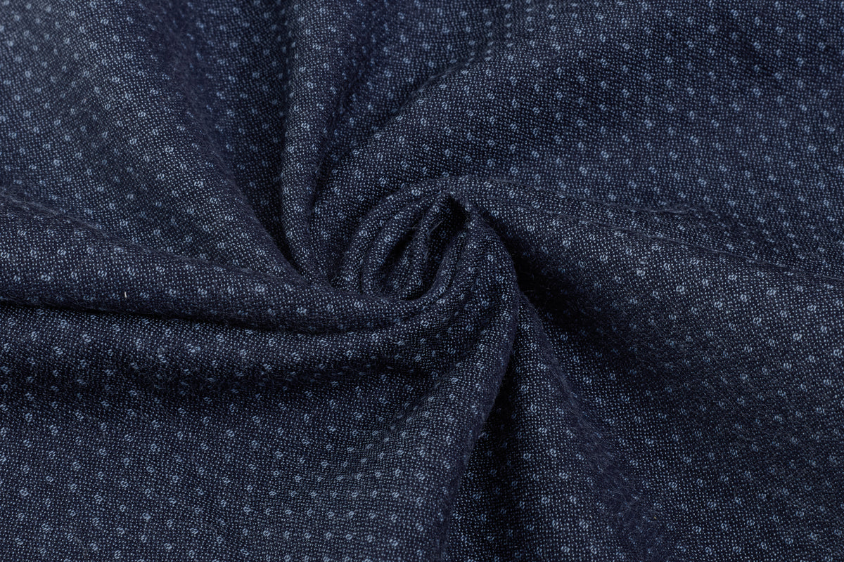 Indigo Blue Chambray Dot Jacquard Denim Fabric