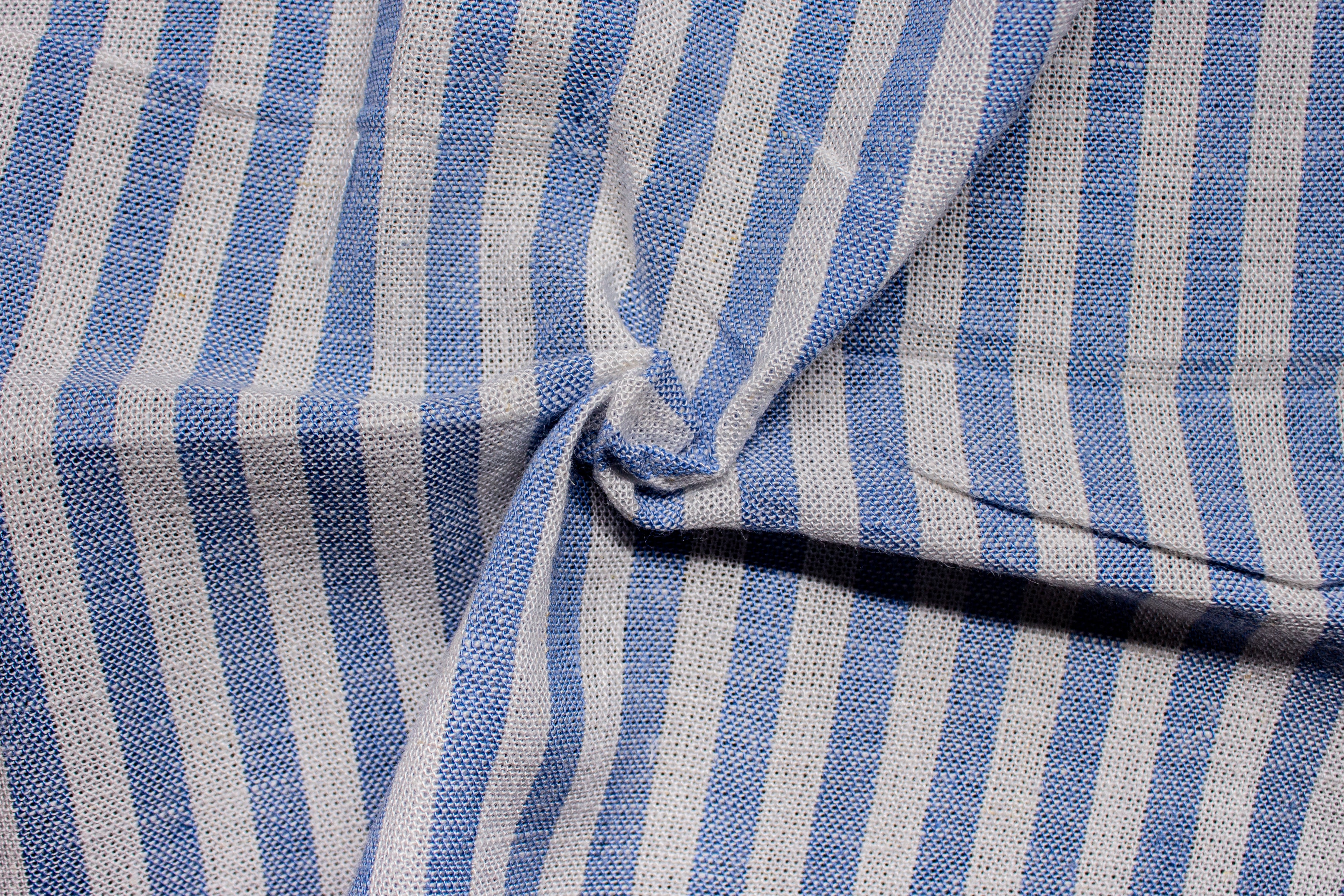 Blue Candy Stripe Cotton Linen Fabric