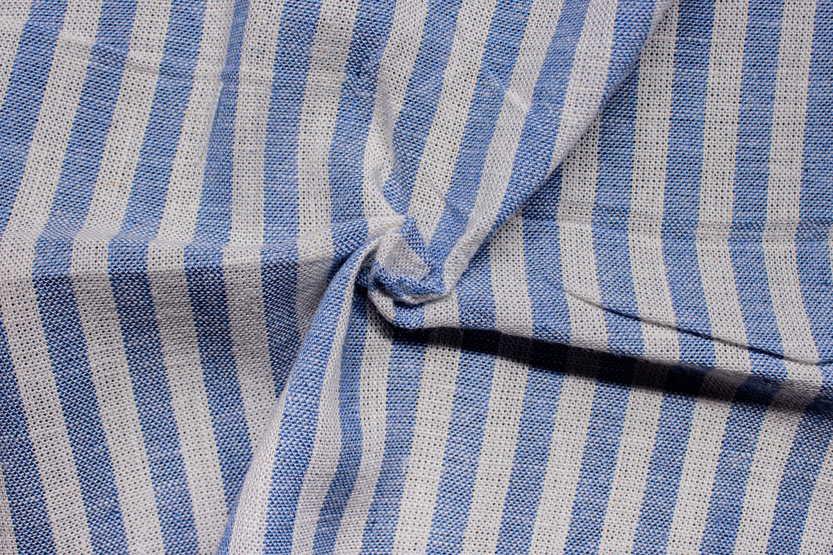 Blue Candy Stripe Cotton Linen Fabric