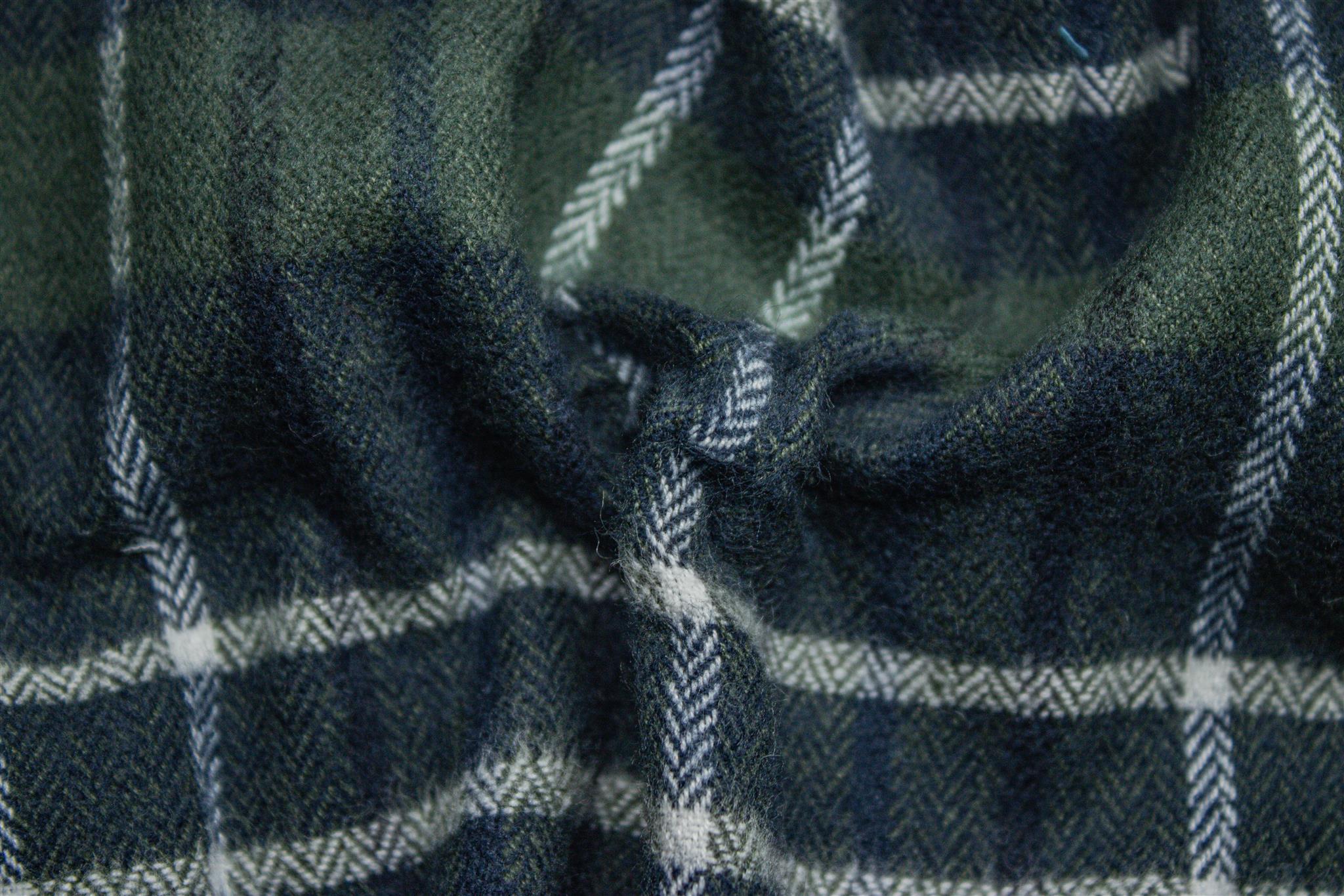 Mint Green Herringbone Flannel Twill Check
