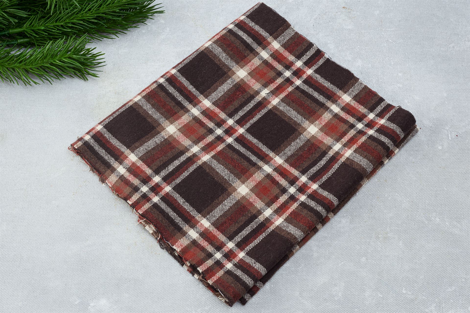 Brown Herringbone Flannel Twill Check