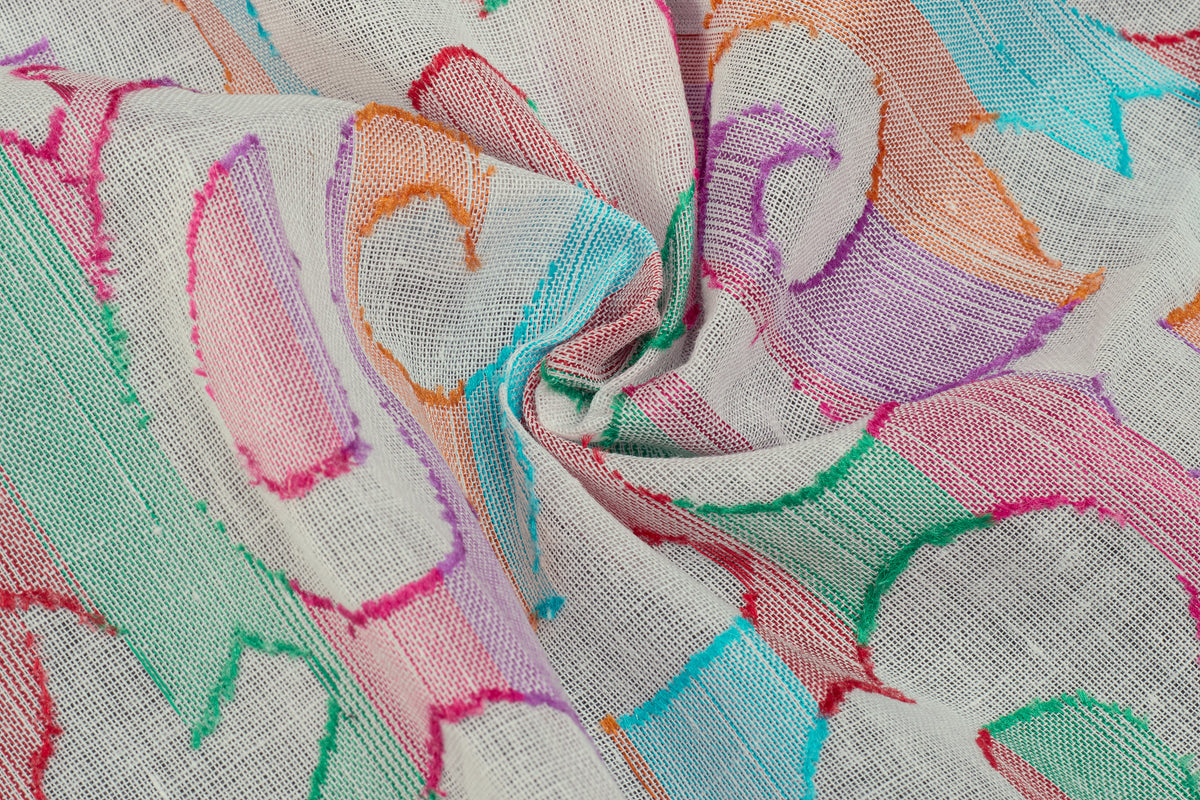 Dyeable Paisley Jamdani Multicolour Jacquard Cotton Fabric