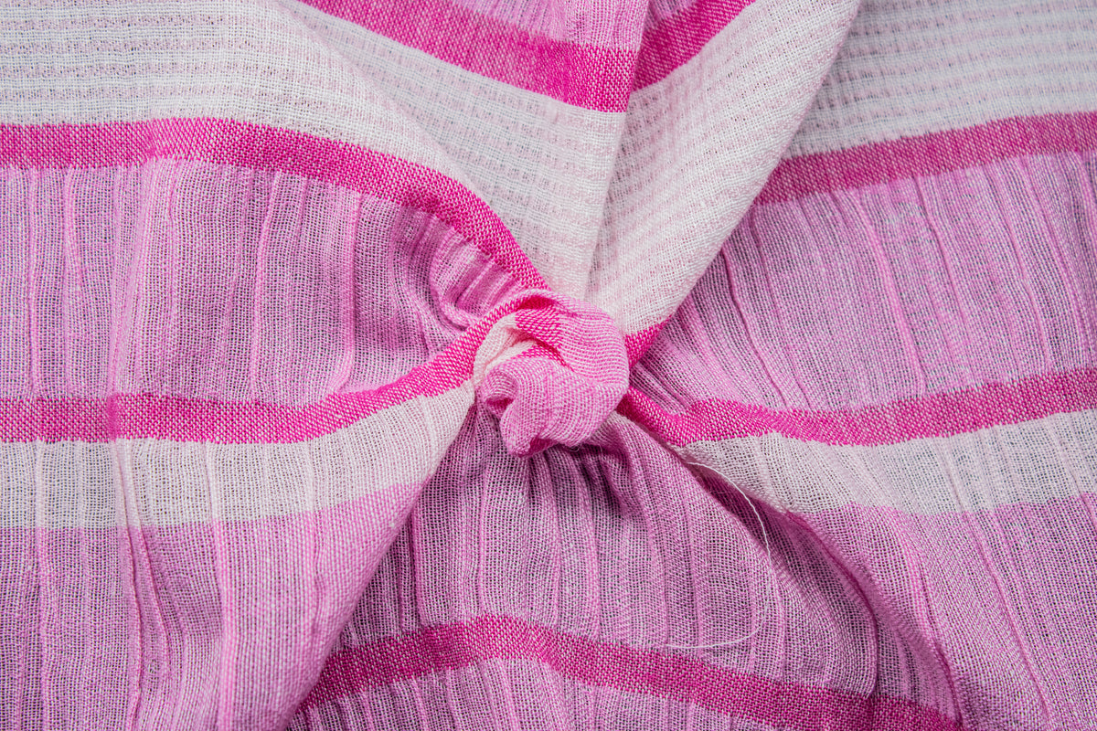 Pink Dobby Lycra Stripe Cotton Muslin Fabric