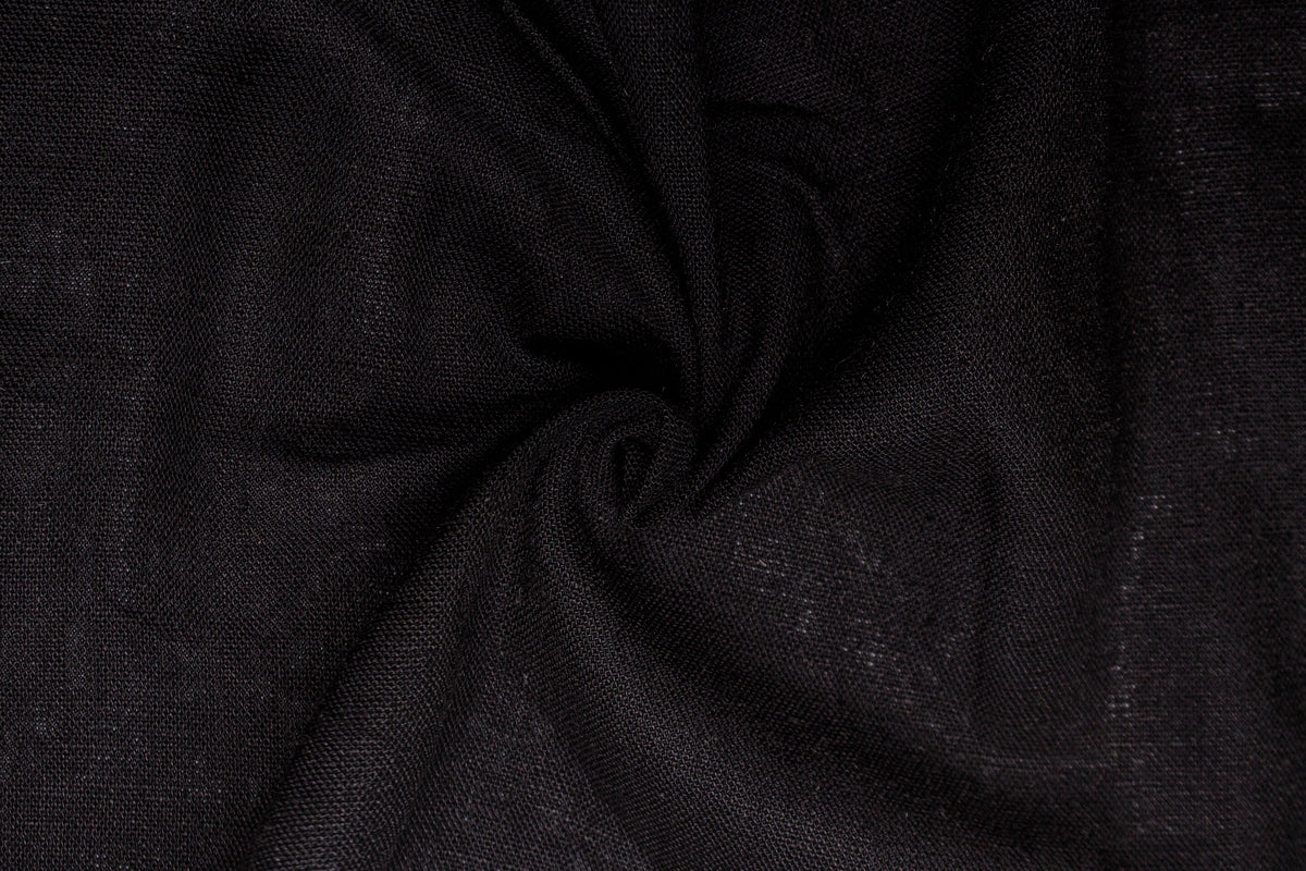 Jet Black Plain Cotton Viscose Linen Fabric